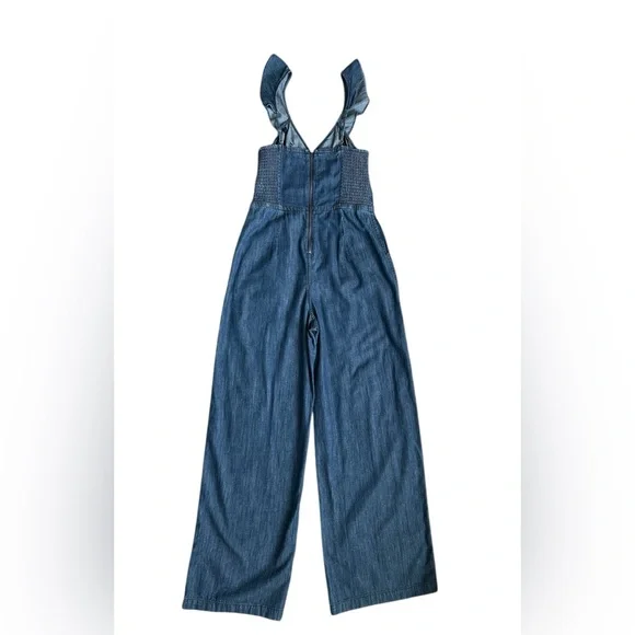 Express Y2K denim wide leg jumper with ruffled straps size 4 - Picture 8 of 10